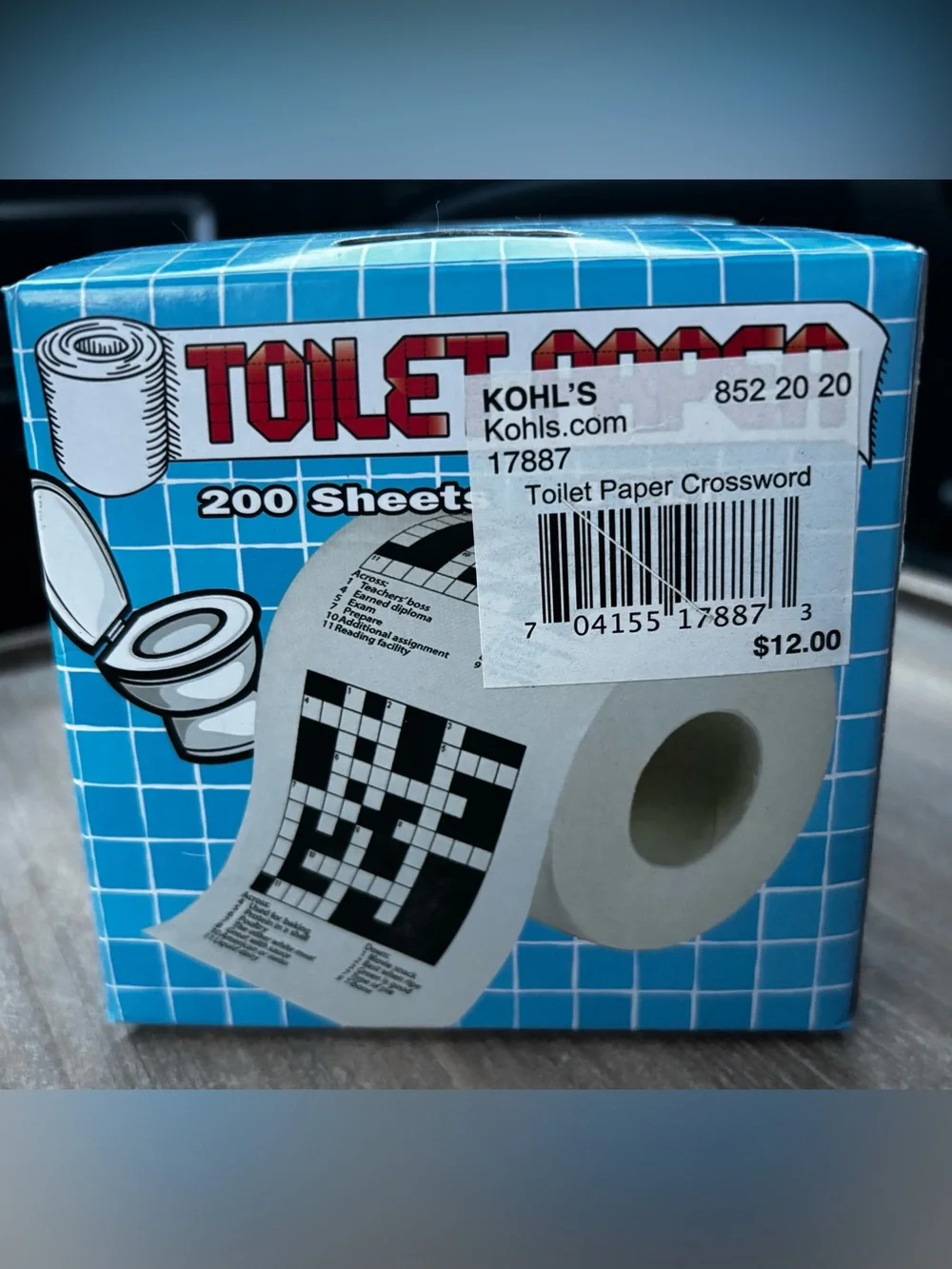 Toilet Paper Crossword Print Roll — 200 sheets -3 ply Great Gift!  NIB
